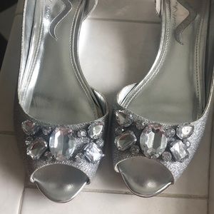 Pretty sparkly low wedge wedding shoes